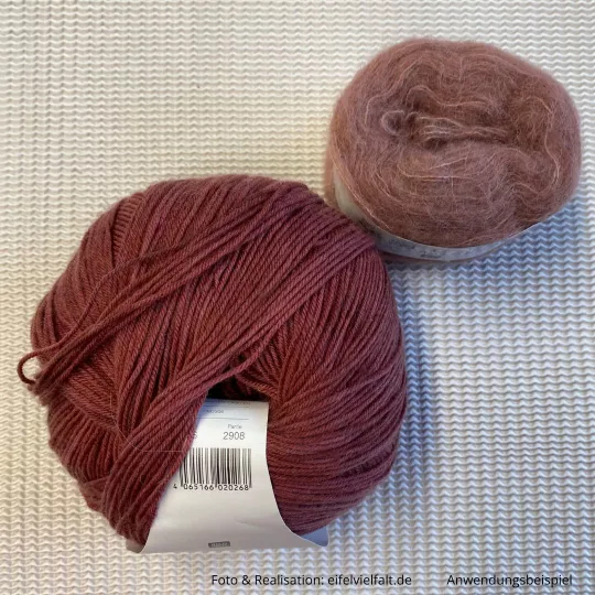 2 Woll-Knäuel in rost mit Alpaka und Seide und Sockenwolle mit Kaschmir