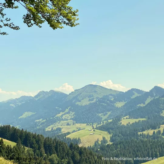 Ausblick auf die Nagelfluhkette vom Gipfel des Fluh im Allgäu