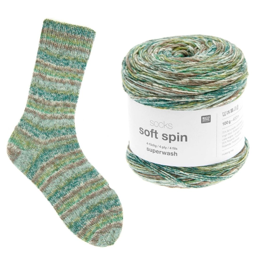 Sockenwolle soft spin forest greens 006 Stricksocken