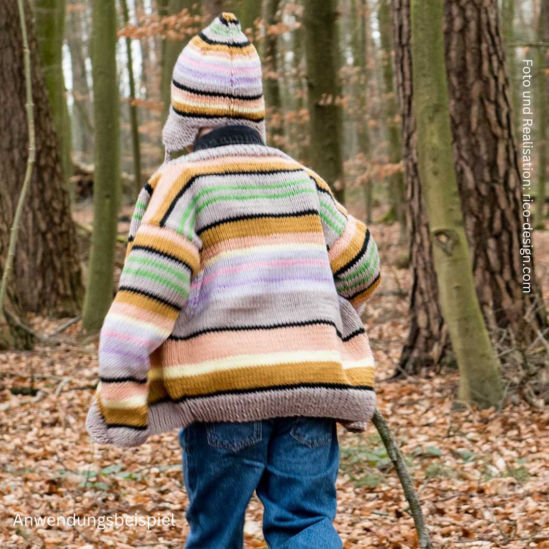 Soft Merino Kinderweste Streifenweste Mütze mit Ohrenklappen stricken