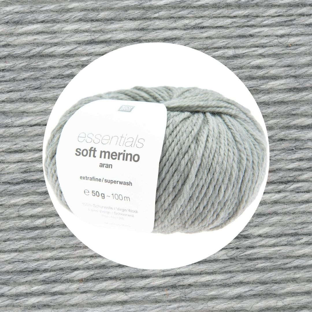 Essentials Soft Merino aran Wolle 50g 100m Farbe hellbgrau 020