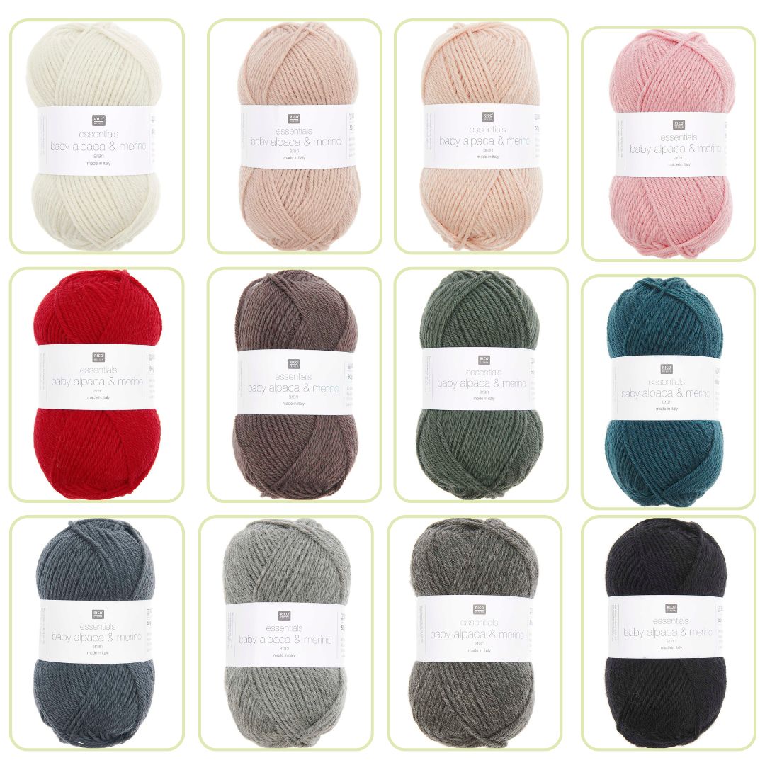 Baby Alpaca Merino aran Gruppenbild Farbauswahl 50g 100m alle Farben