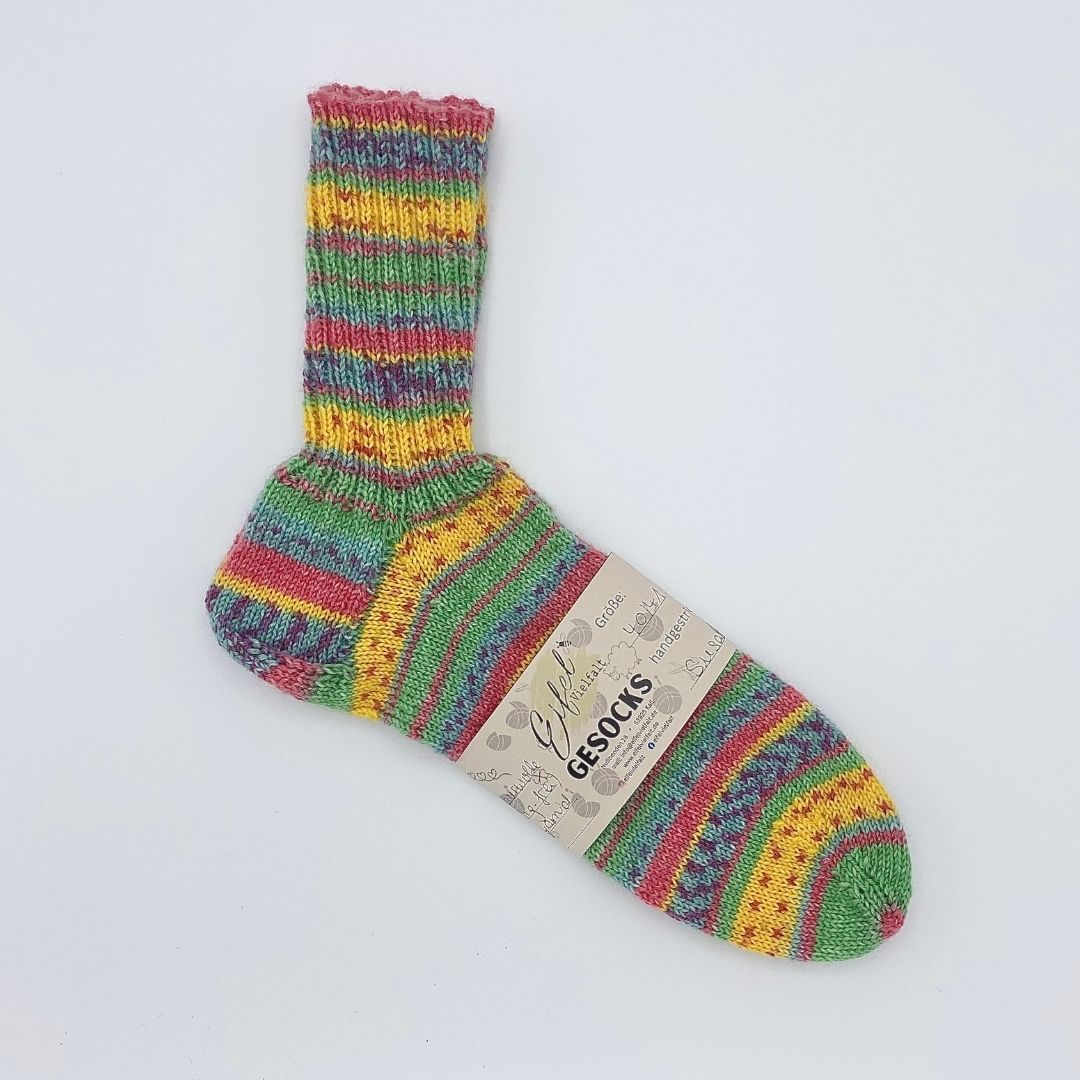 Gesocks Opal Sockenwolle handgestrickte Socken Laubgeflüster Vogelzwitschern Gr. 40/41 ohne Naht Rippentechnik mit Banderole