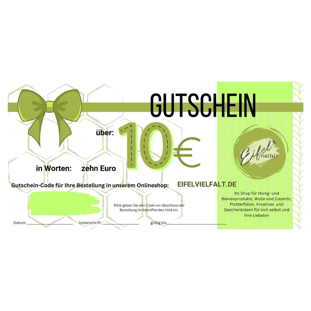 Gutschein 10 Euro Geschenkgutschein Warengutschein zum Verschenken Valentinstag Weihnachten Geburtstag Strickgutschein 10