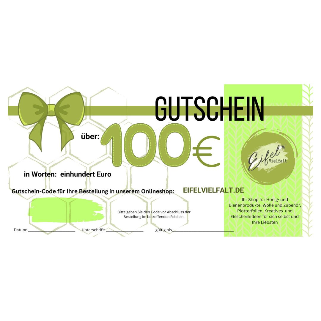 Gutschein hundert Euro Geschenkgutschein Warengutschein zum Verschenken Valentinstag Weihnachten Geburtstag Strickgutschein 100