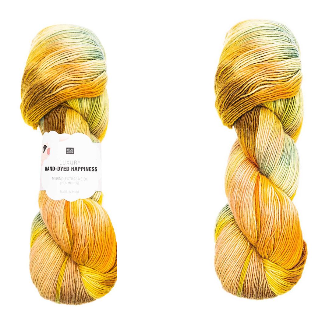 Luxury Hand Dyed Happiness dk 100g 390m 005 gelb-grün Merinowolle Strang mulesing frei