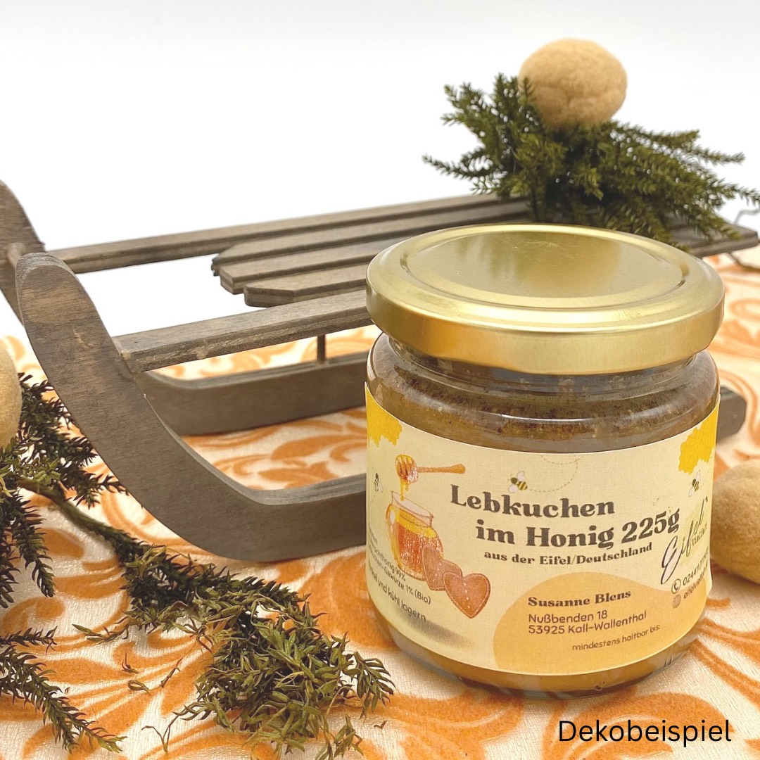 Lebkuchen im Honig Honigmischung 225g Honigkreation Eifelhonig mit Dekoration Schlitten