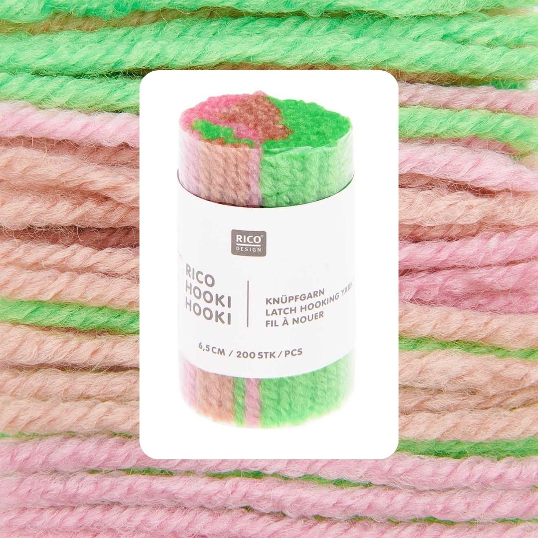 Hooki Hooki Knüpfgarn marmoriert 6,5cm lang 200 Fäden pro Dock Farbe 332 neongrün altrosa rosa