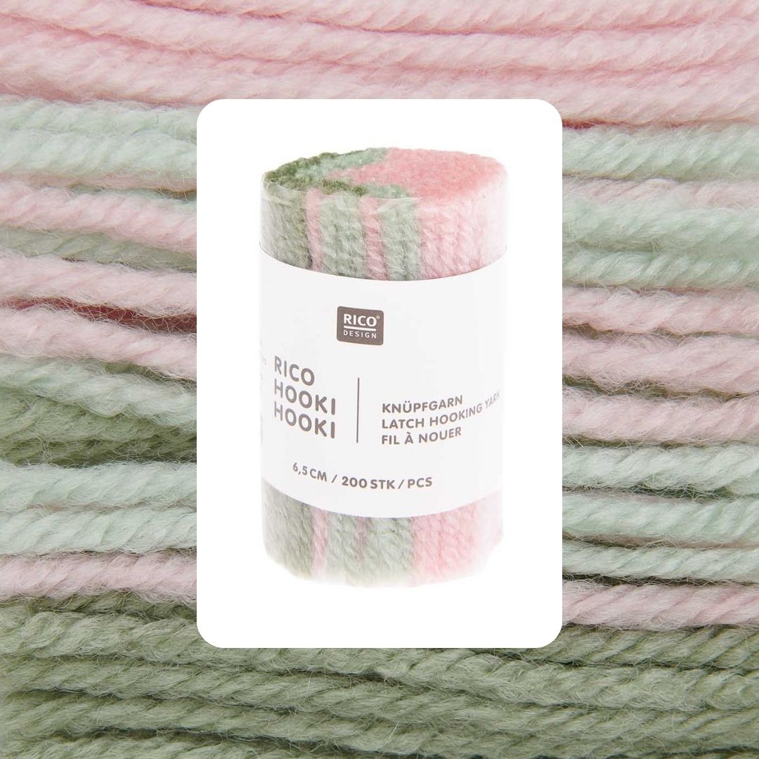 Hooki Hooki Knüpfgarn marmoriert 6,5cm lang 200 Fäden pro Dock Farbe 334 hellrosa salbei mint
