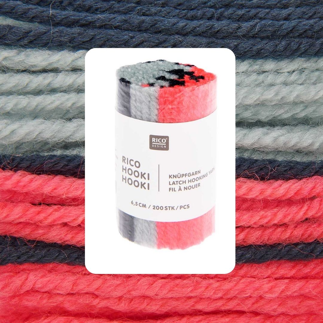 Hooki Hooki Knüpfgarn marmoriert 6,5cm lang 200 Fäden pro Dock Farbe 335 eisblau schwarz pink