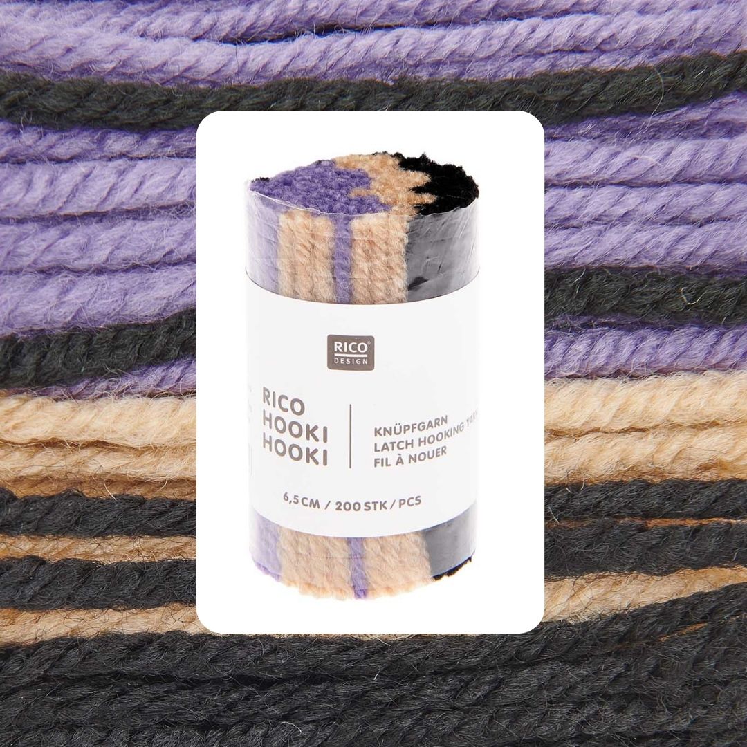 Hooki Hooki Knüpfgarn marmoriert 6,5cm lang 200 Fäden pro Dock Farbe 336 lila kiesel schwarz