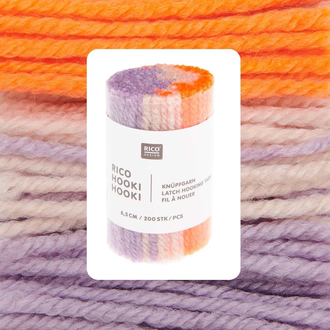 Hooki Hooki Knüpfgarn marmoriert 6,5cm lang 200 Fäden pro Dock Farbe 337 flieder puder oange