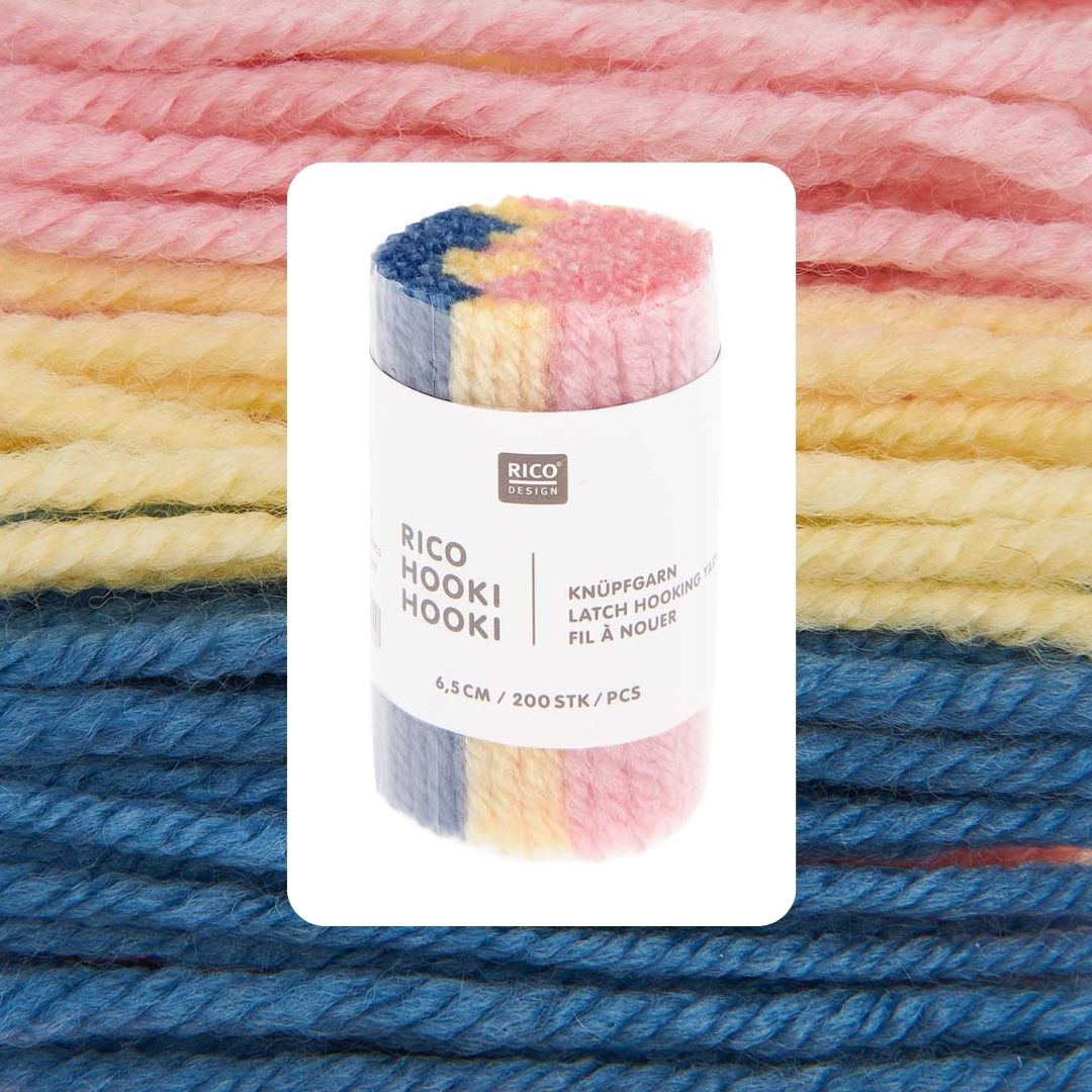 Hooki Hooki Knüpfgarn marmoriert 6,5cm lang 200 Fäden pro Dock Farbe 338 rosa hellgelb ozeanblau