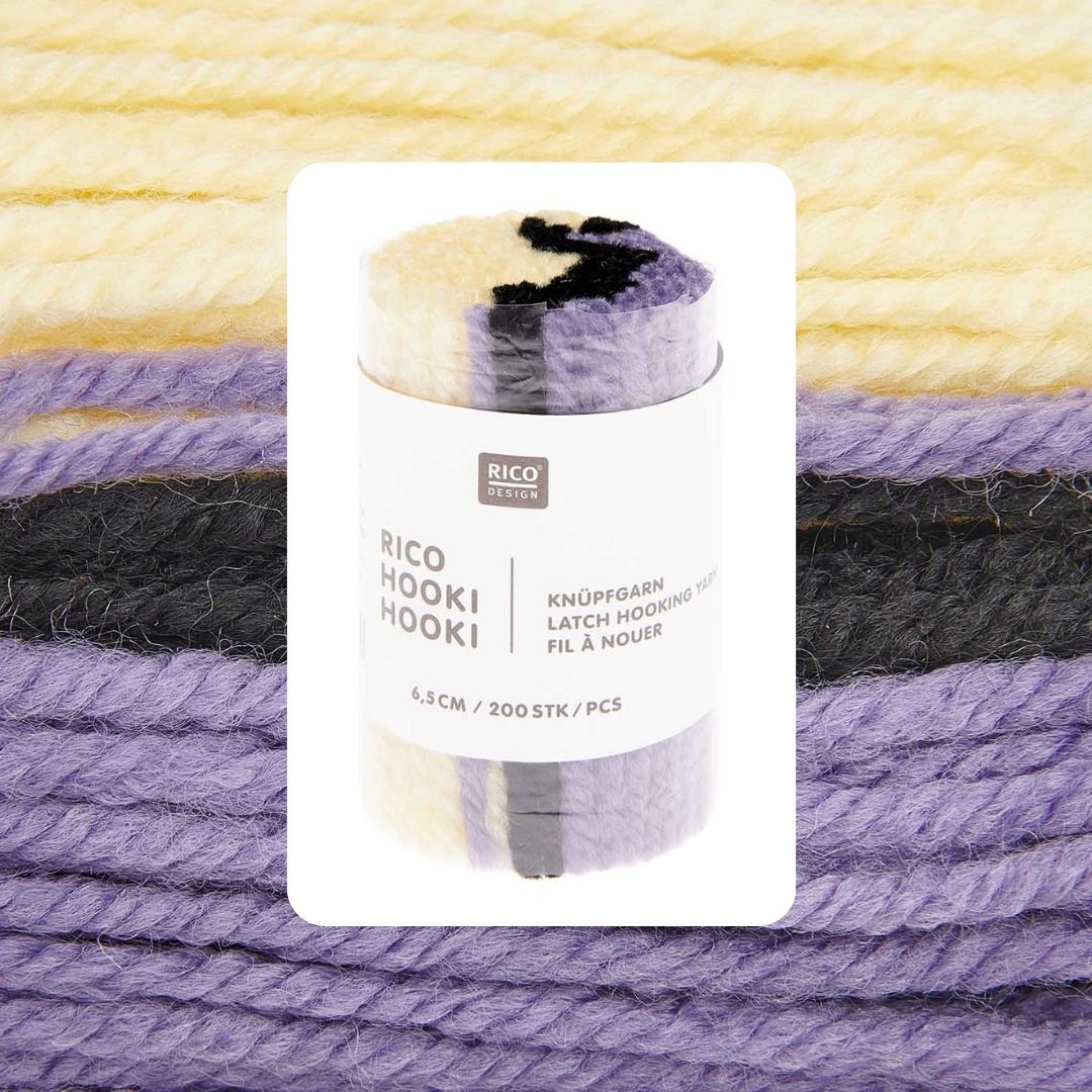 Hooki Hooki Knüpfgarn marmoriert 6,5cm lang 200 Fäden pro Dock Farbe 339  hellgelb flieder schwarz