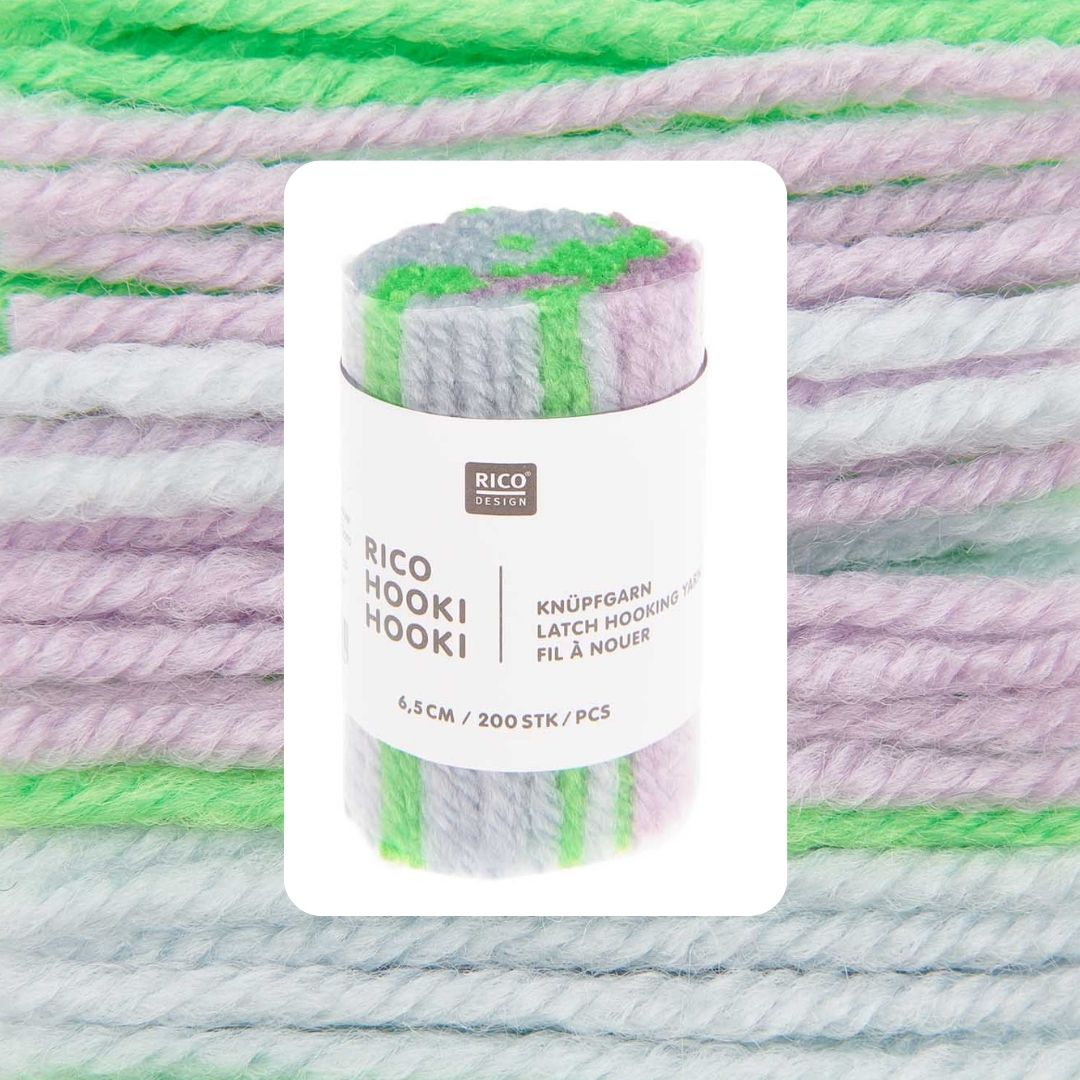 Hooki Hooki Knüpfgarn marmoriert 6,5cm lang 200 Fäden pro Dock Farbe 340 hellblau hell flieder grün
