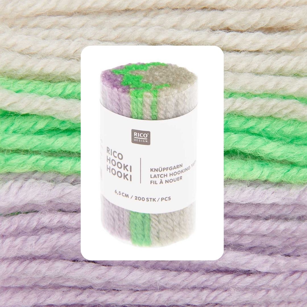 Hooki Hooki Knüpfgarn marmoriert 6,5cm lang 200 Fäden pro Dock Farbe 344 perlgrau flieder grün