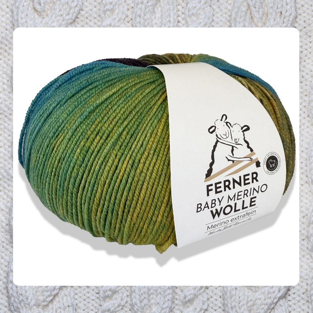 Baby Merinowolle 100g 320m Verlaufsfarben Nr. 10 in Regenbogen blau-grün-lila Tönen zum Stricken und Häkeln