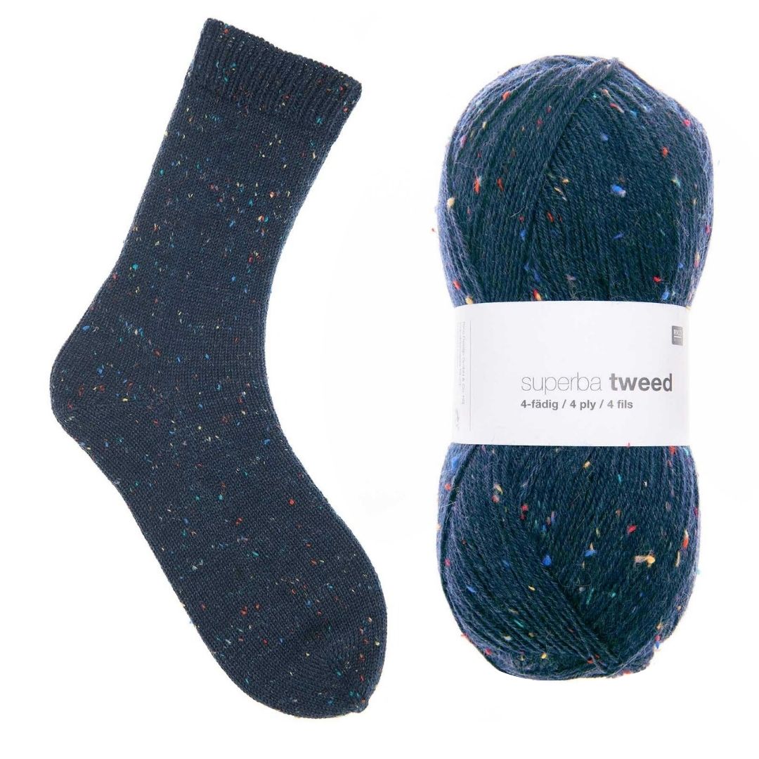 Sockenwolle mit Tweed-Noppen 100g 375m Sockenstricken Knäuel Farbe Nr. 006 marine