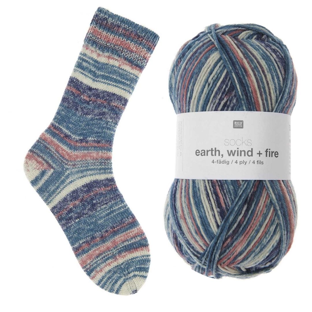 Sockenwolle Earth, Wind & Fire 4-fädig 100g 400m Sockenstricken und Knäuel Farbe nr. 003 aqua