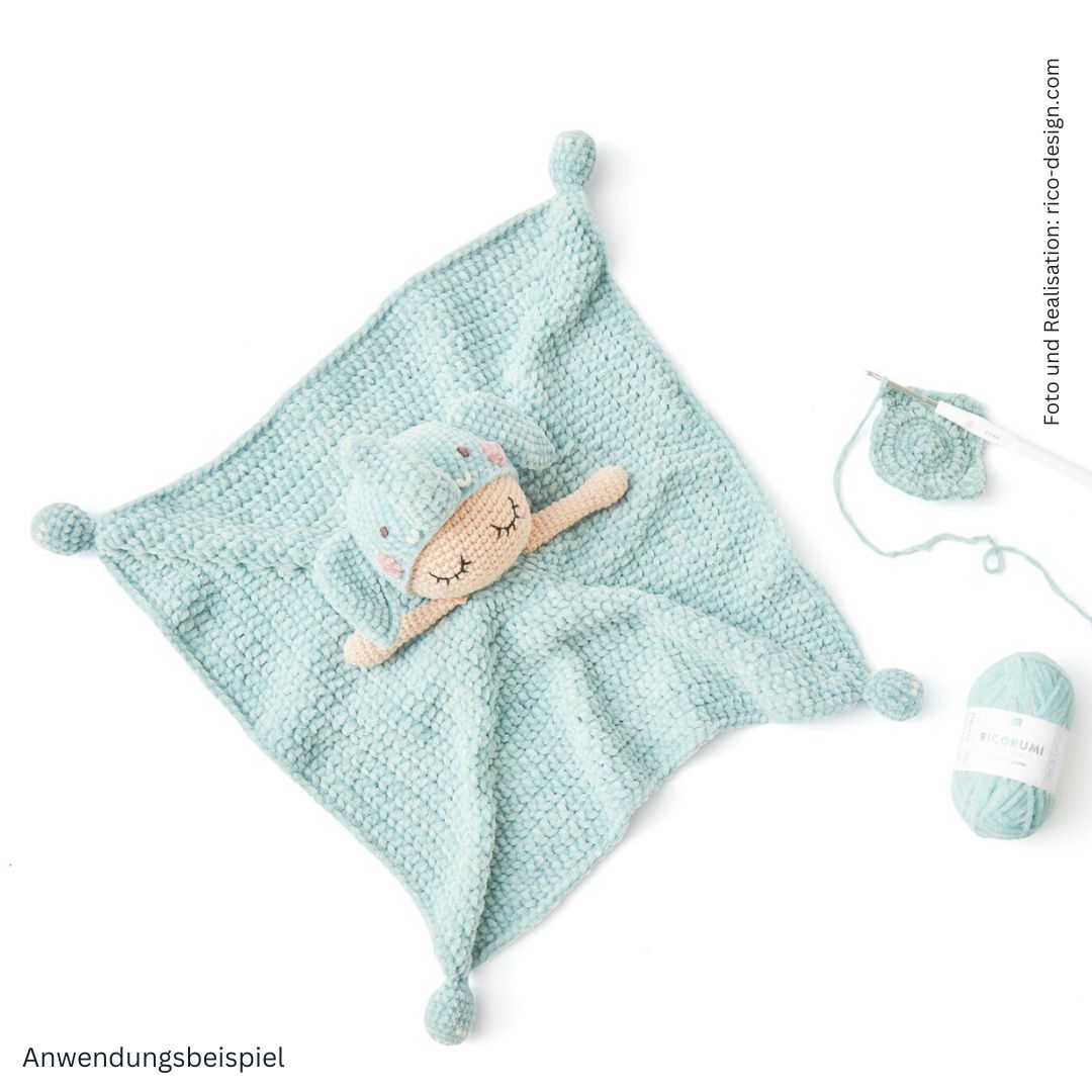 	

Baby Blankie Schmusetuch aus Chenillegarn und Baumwolle gehäkelt mit Garn Elefant