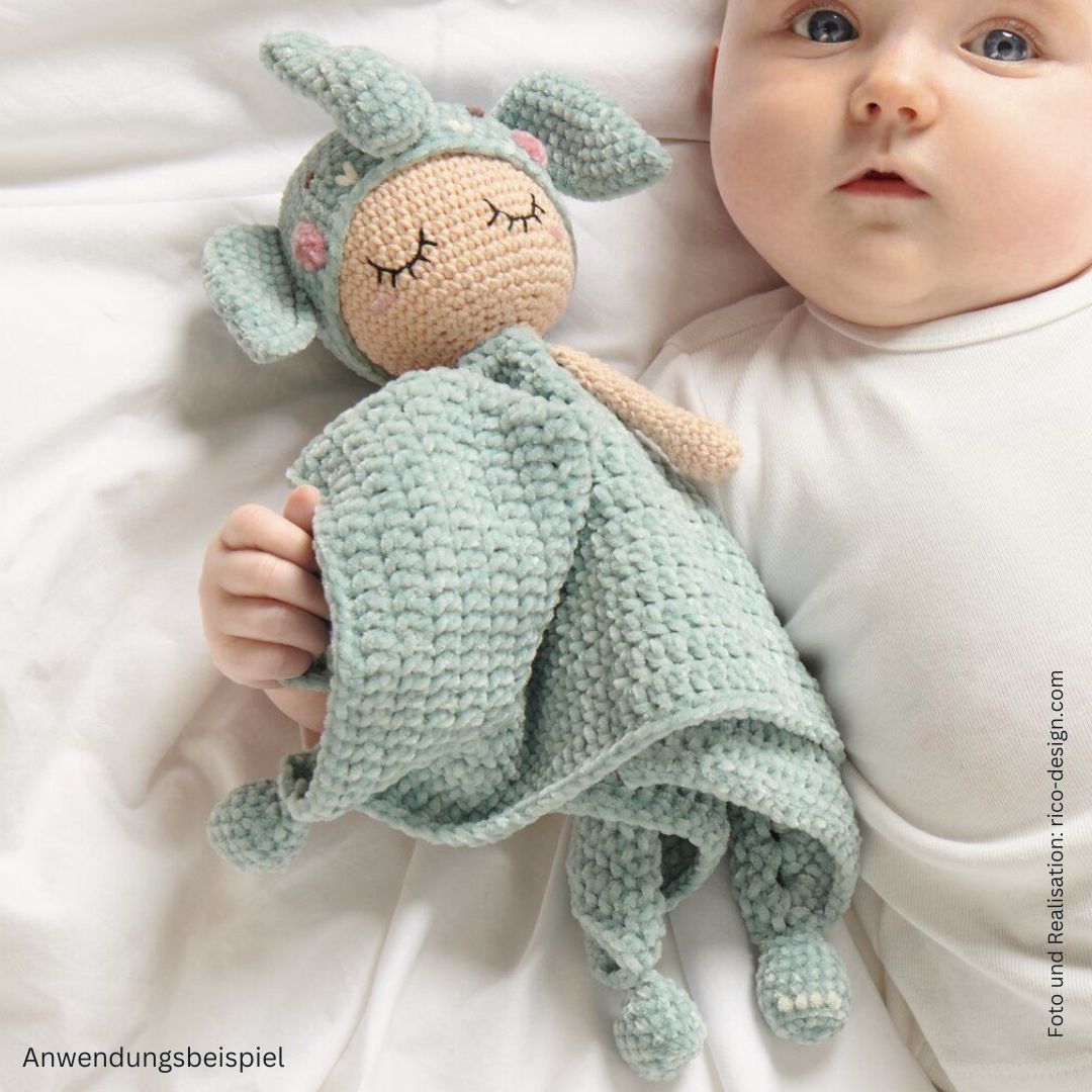 	

Baby Blankie Schmusetuch aus Chenillegarn und Baumwolle gehäkelt mit Baby Elefant