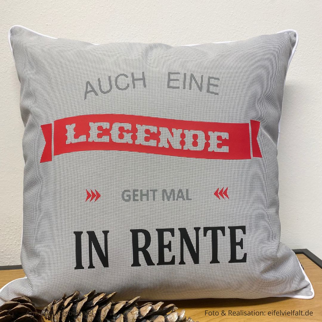 Outdoor-Kissen 45x45 cm hellgrau mit Plott zum selbst gestalten mit Plotterfolien Spruch zur Rente