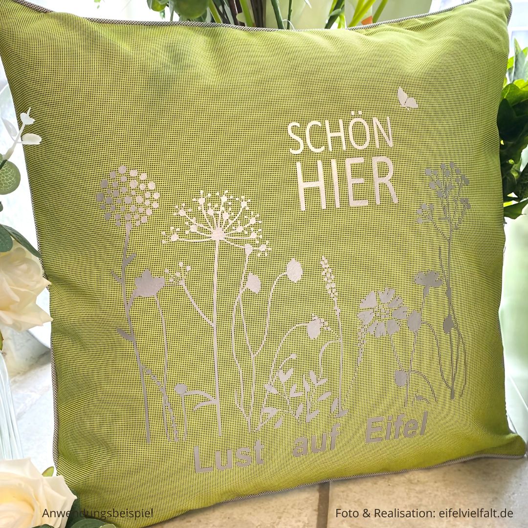 Outdoor-Kissen 45x45 cm hellgrün mit Plott zum selbst gestalten mit Plotterfolien