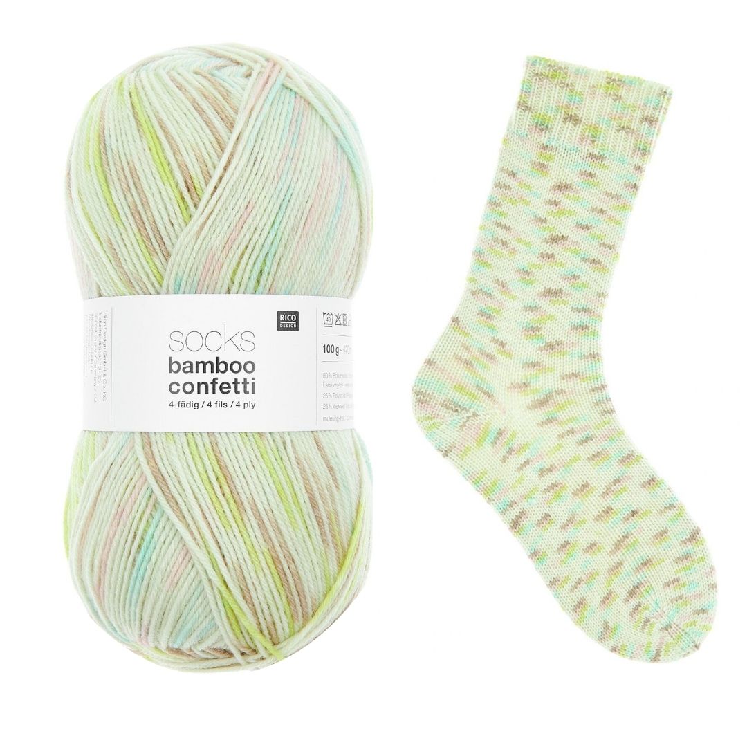 	

Socks bamboo confetti 100g 4 ply 420m Farbe 051 fresh 50% Schurwolle 25%Viskose 25% Polyamid Sockenstricken Knäuel