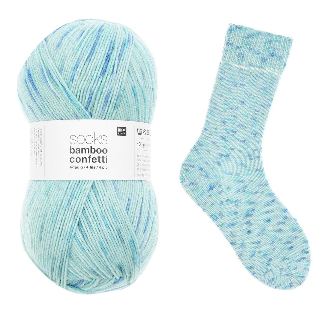 Socks bamboo confetti 100g 4 ply 420m Farbe 054 ocean 50% Schurwolle 25%Viskose 25% Polyamid Sockenstricken Knäuel