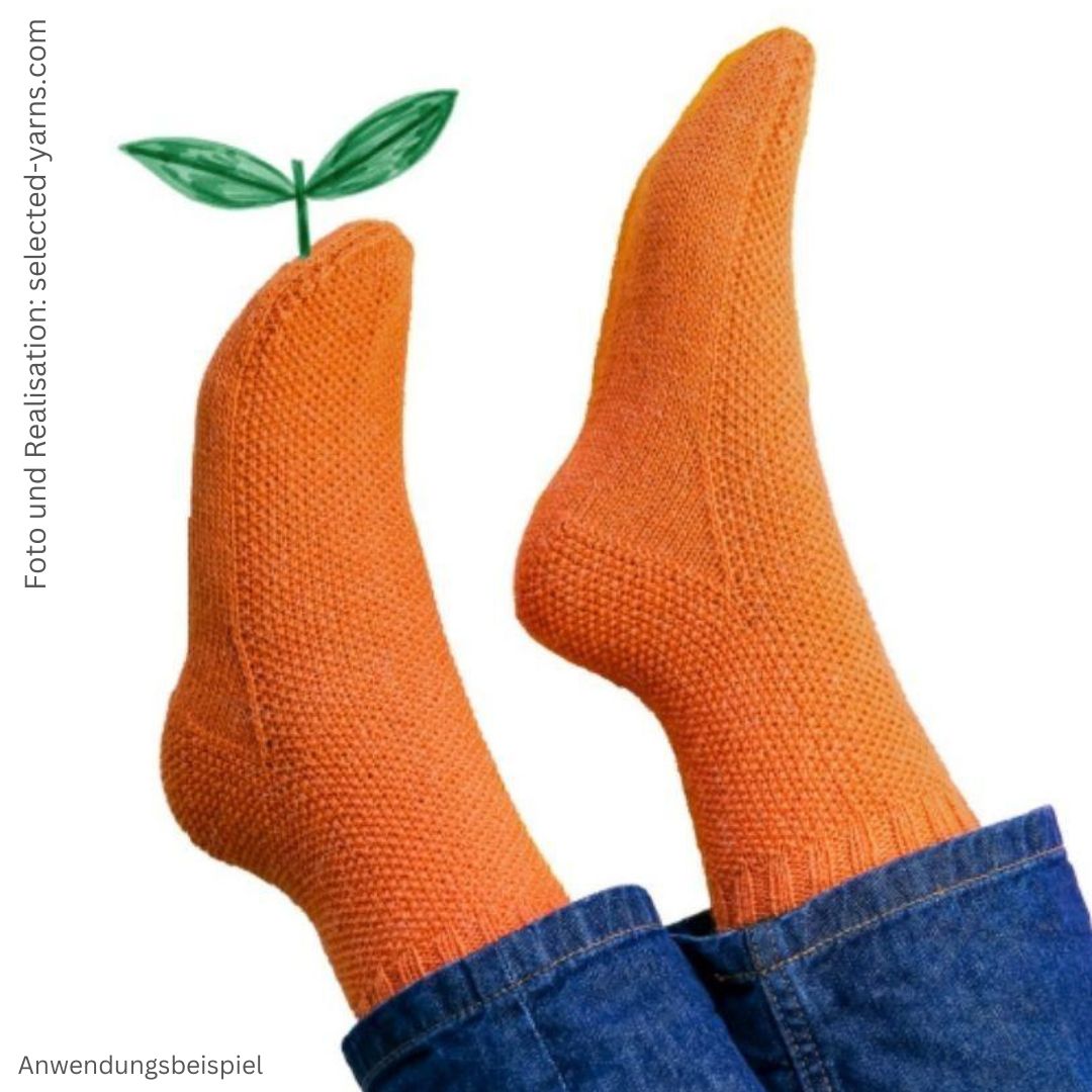 Socken stricken im Obststil, Orange mit  Kremke Soul Wool Edelweiß Alpaka 4-fach