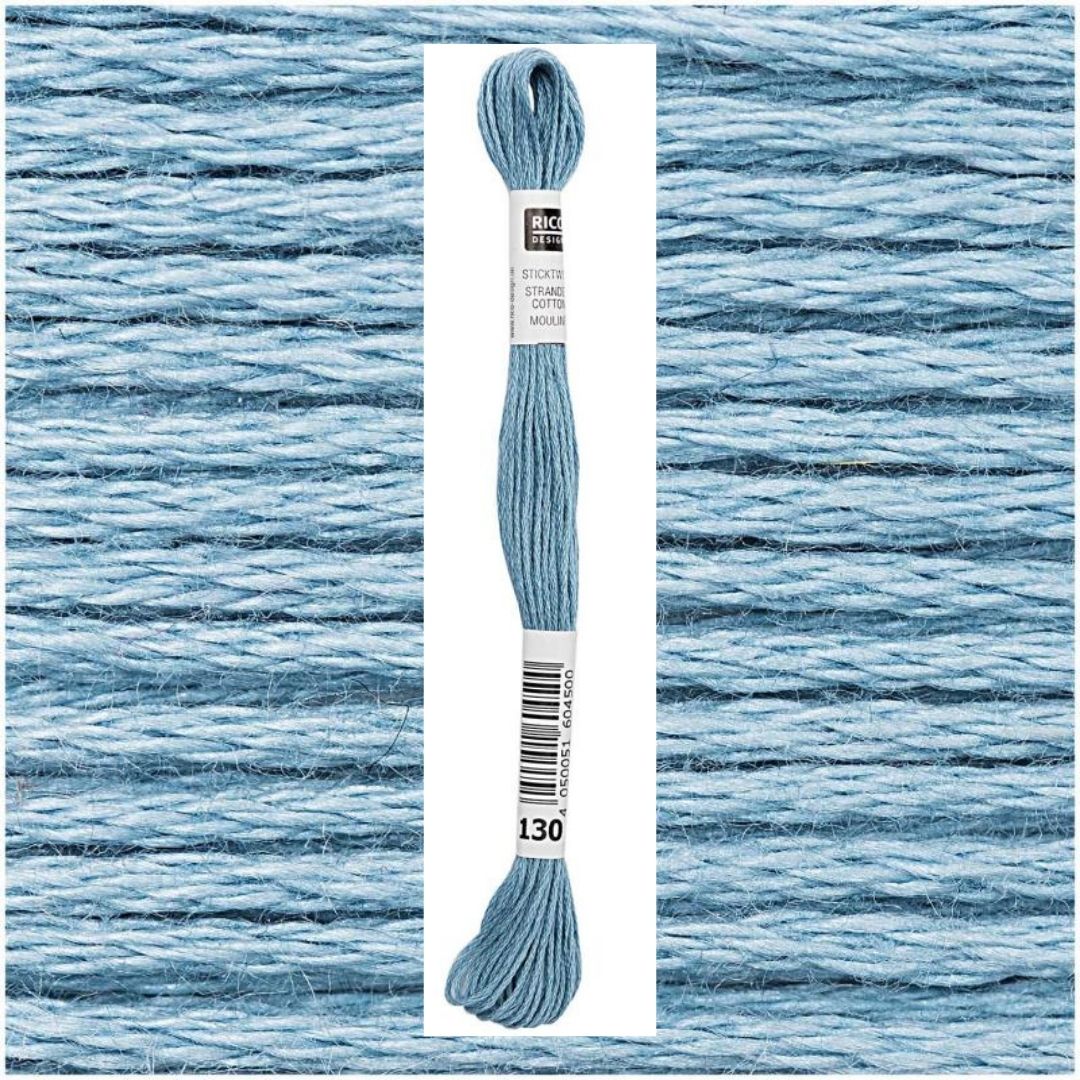 Stickgarn Sticktwist Rico-Design 6-fach 8m 100% Baumwolle Nr. 130 Farbe rauchblau 01