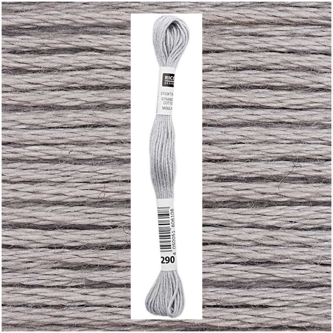 Stickgarn Sticktwist Rico-Design 6-fach 8m 100% Baumwolle Nr. 290 Farbe hellgrau 02