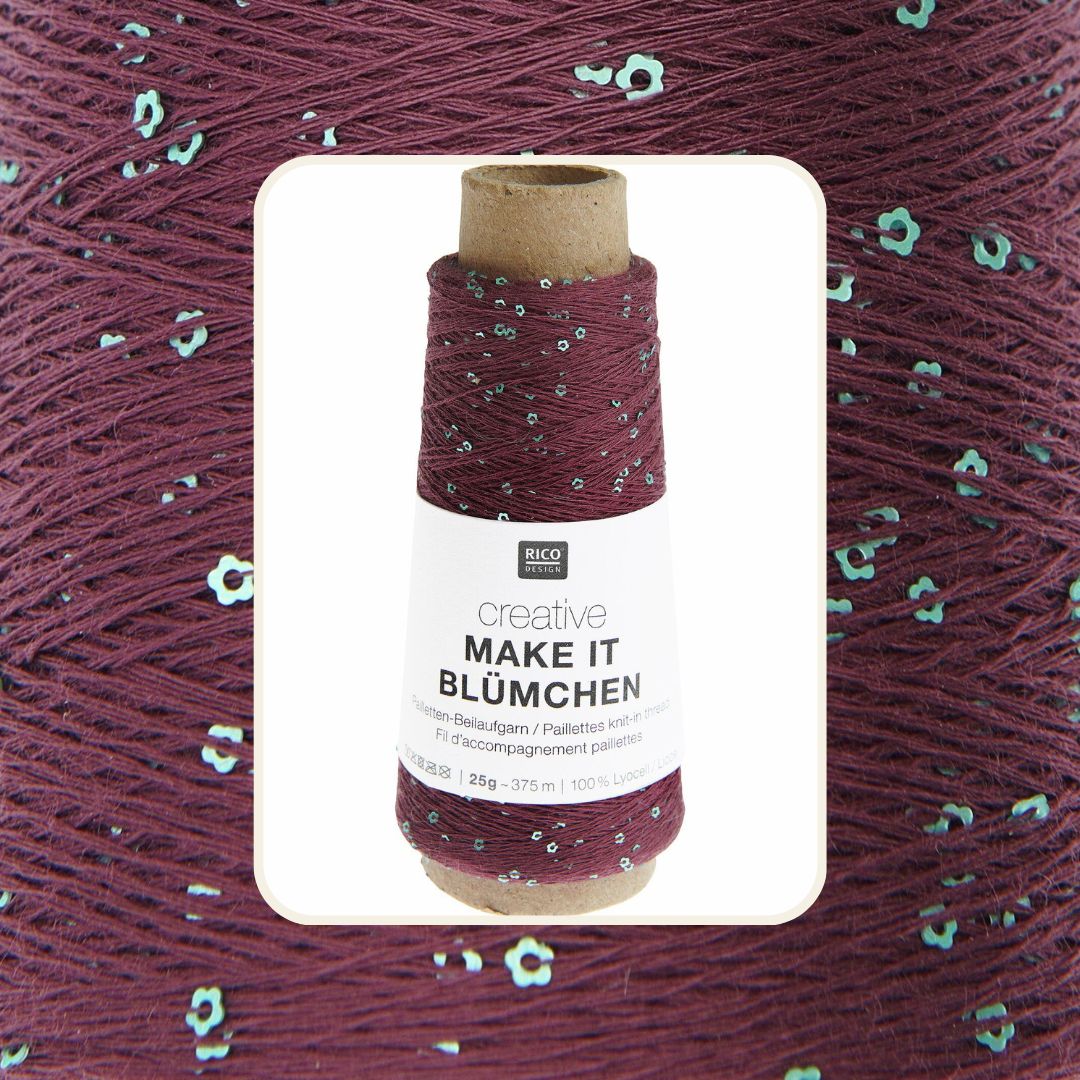 Creative Make it Blümchen Pailletten-Beilaufgarn 25g 375m 100% Lyocell Farbe Nr. 016 bordeaux