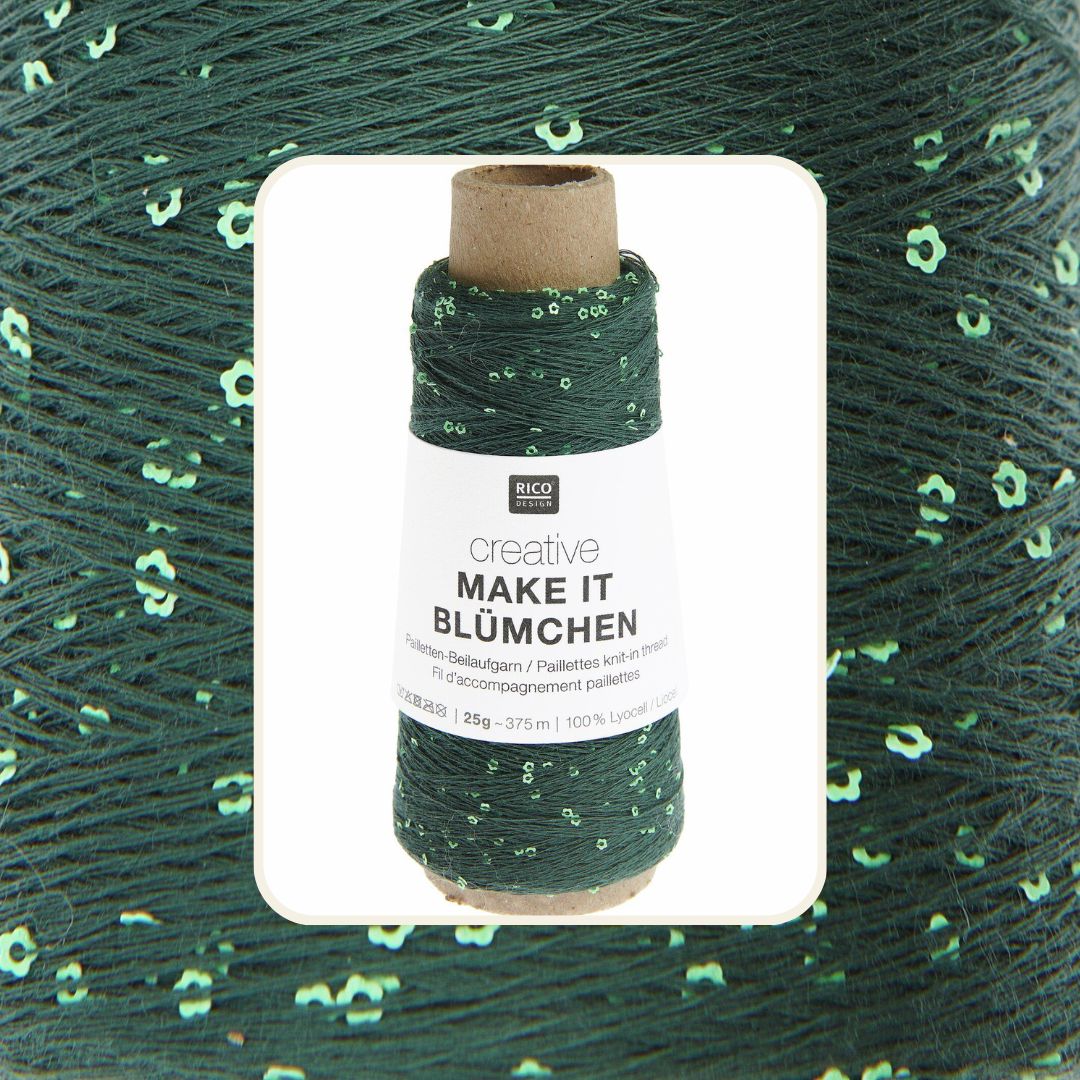 Creative Make it Blümchen Pailletten-Beilaufgarn 25g 375m 100% Lyocell Farbe Nr. 017 efeu