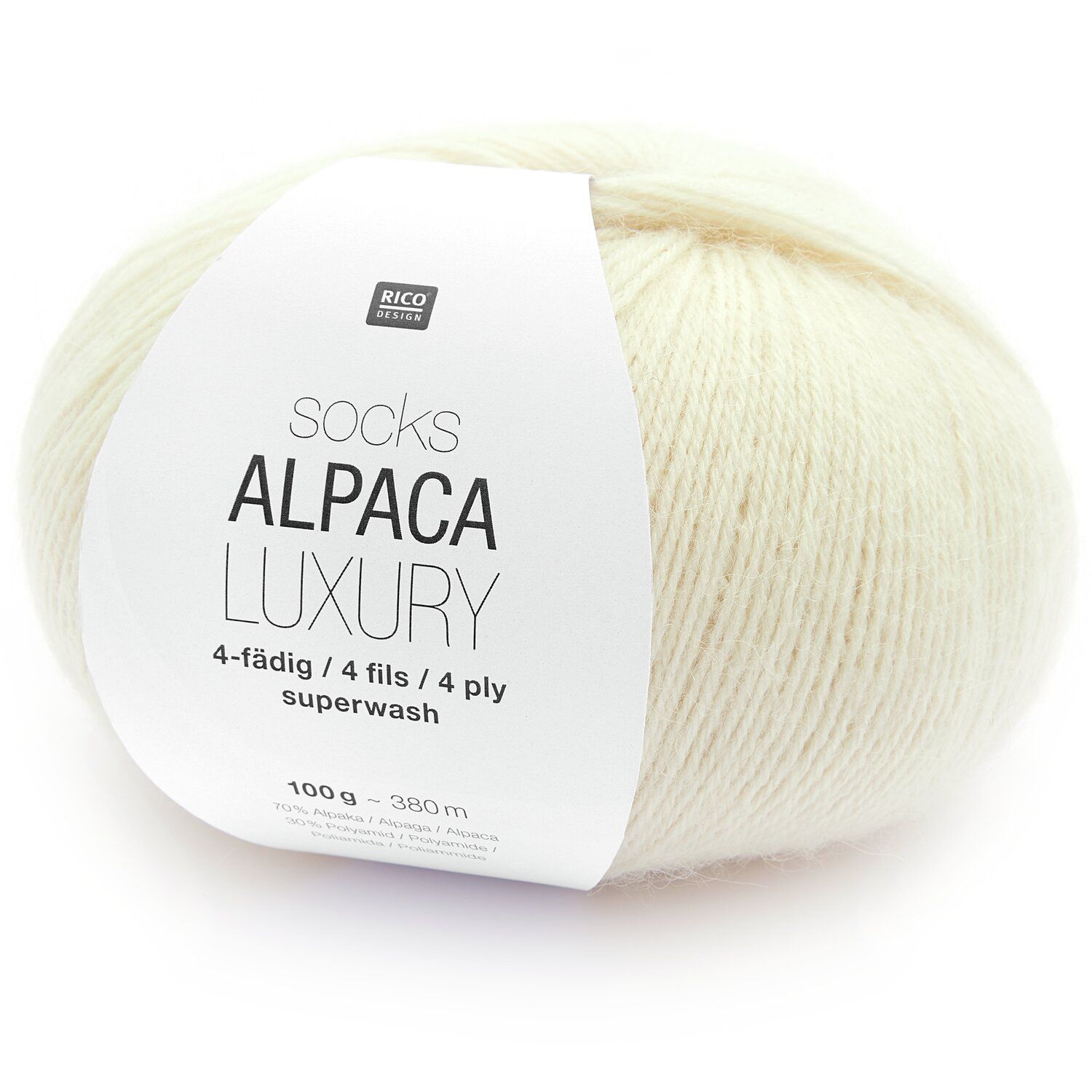 Sockenwolle Socks Alpaka Luxury 4-fädig 100g Knäuel 001 creme