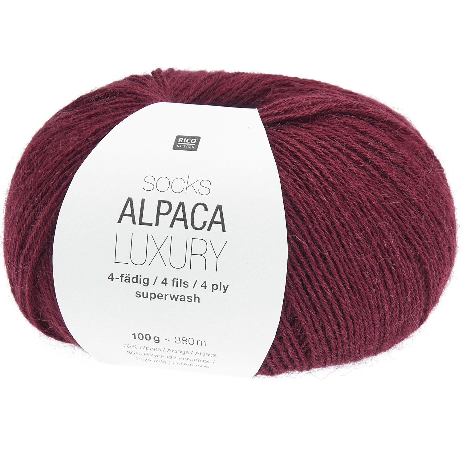 Sockenwolle Socks Alpaka Luxury 4-fädig 100g Knäuel 003 bordeaux