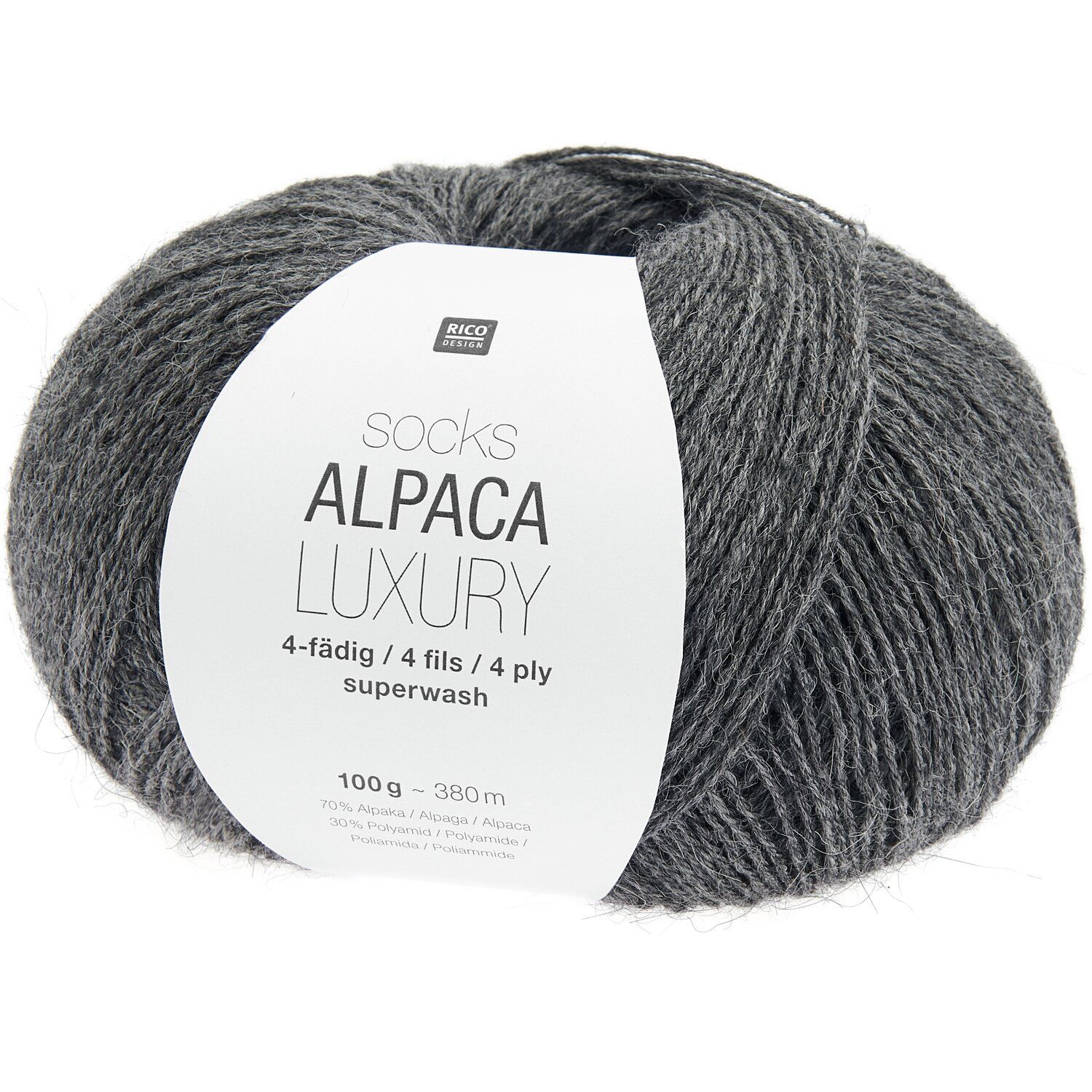 Sockenwolle Socks Alpaka Luxury 4-fädig 100g Knäuel 007 grau
