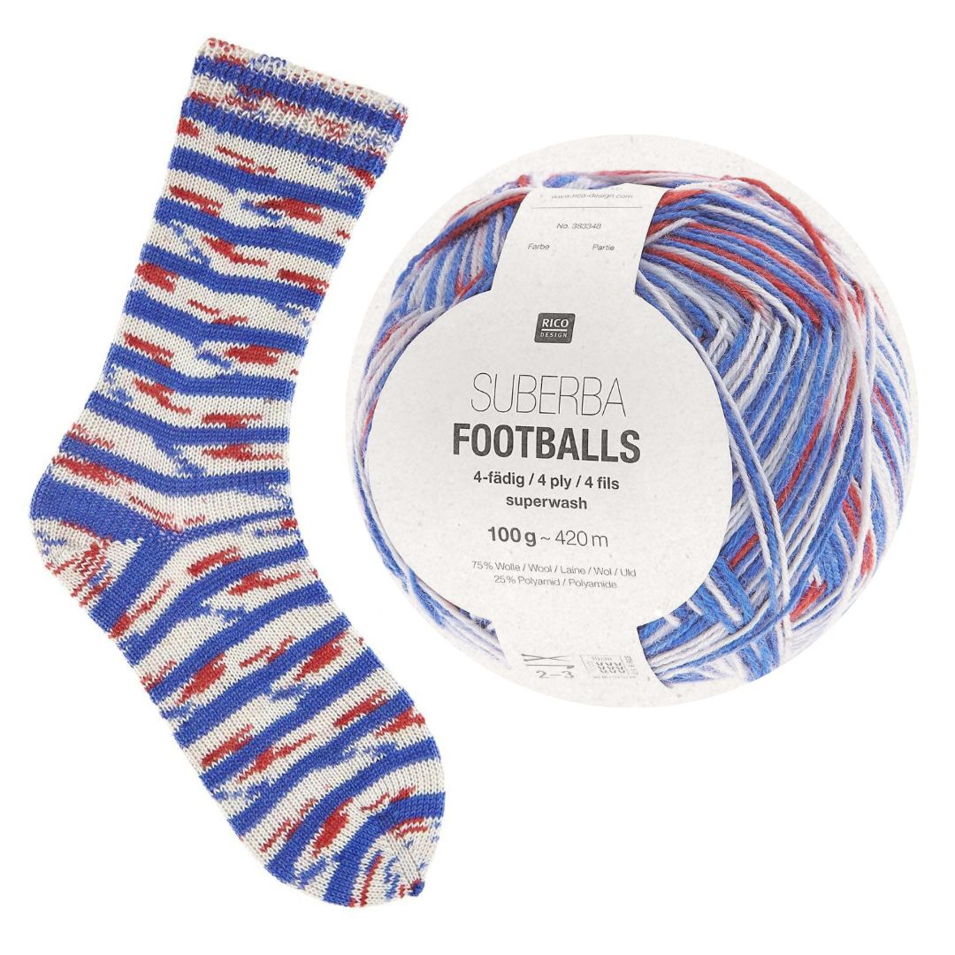 Sockenwolle Footballs blau-rot Nr. 005