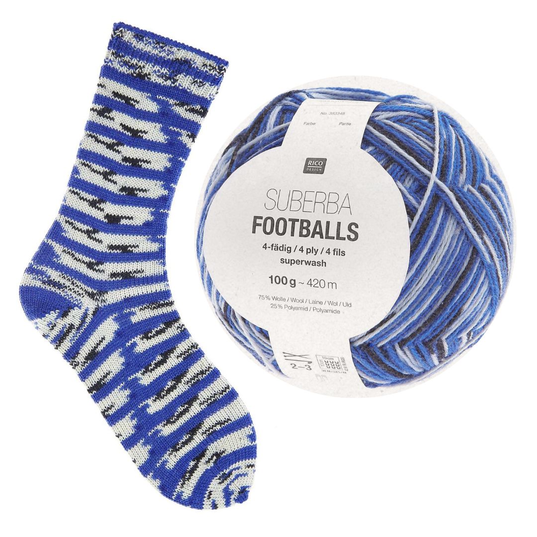 Sockenwolle Footballs blau-schwarz Nr. 006