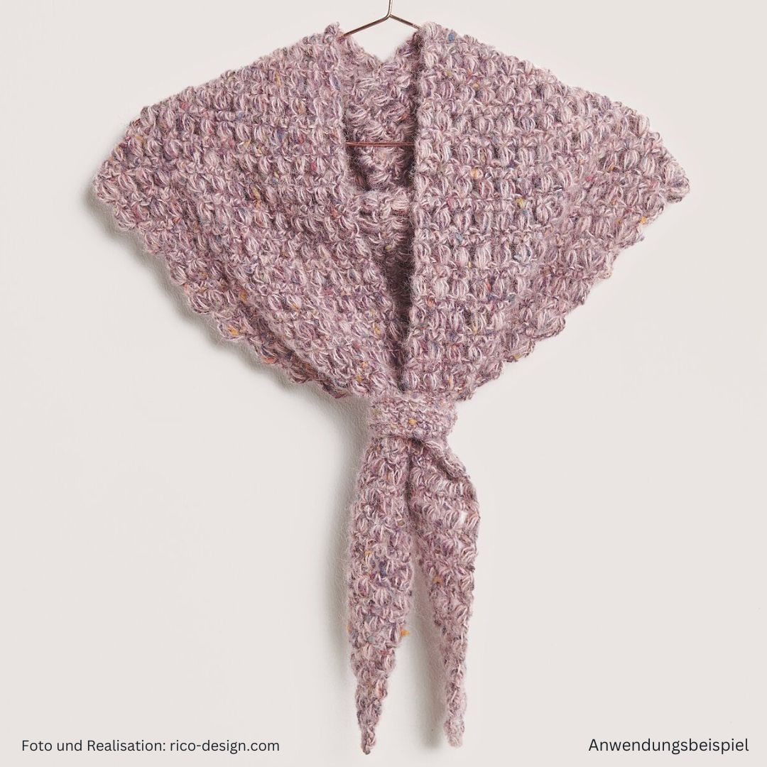 Fashion Cotton Alpaca Fun Neps Noppengarn aus Alpakawolle und Baumwolle Muster Dreieckstuch in lila geknotet