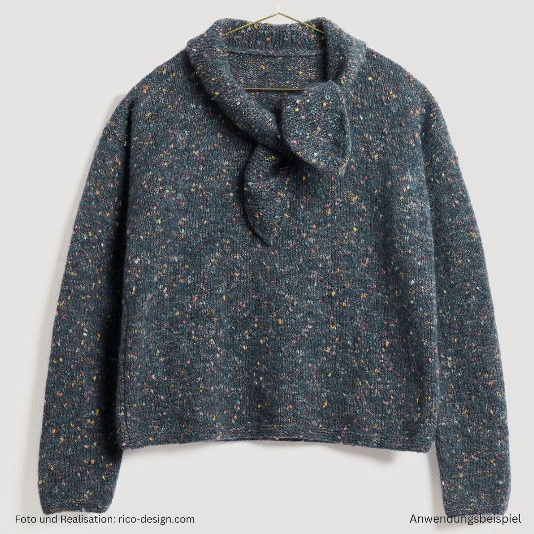 Fashion Cotton Alpaca Fun Neps Noppengarn aus Alpakawolle und Baumwolle MusterPulli mit Minituch marine