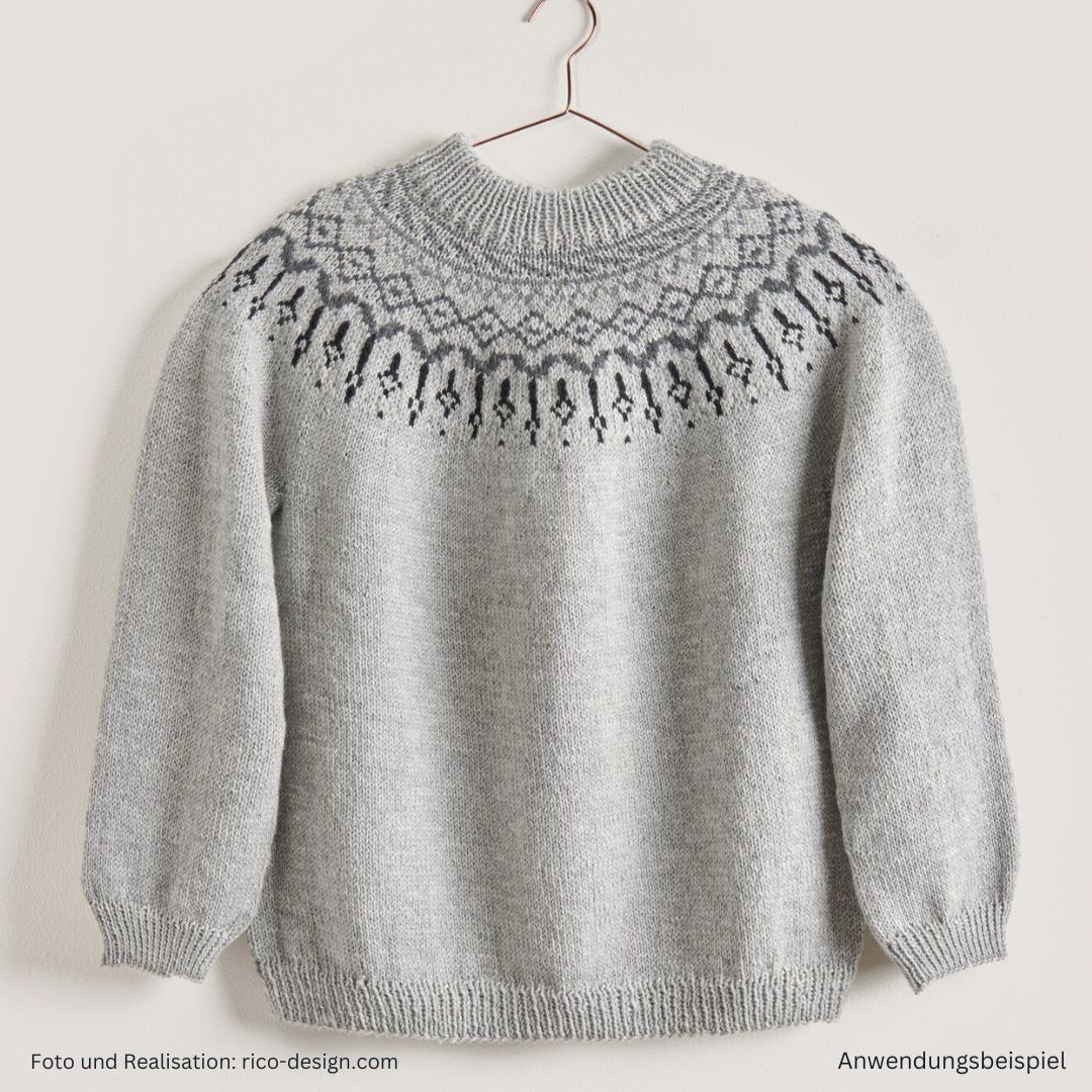 Made by Me Men Nr 3 Strickanleitung Pullover mit Rundpasse Norwegermuster hellgrau