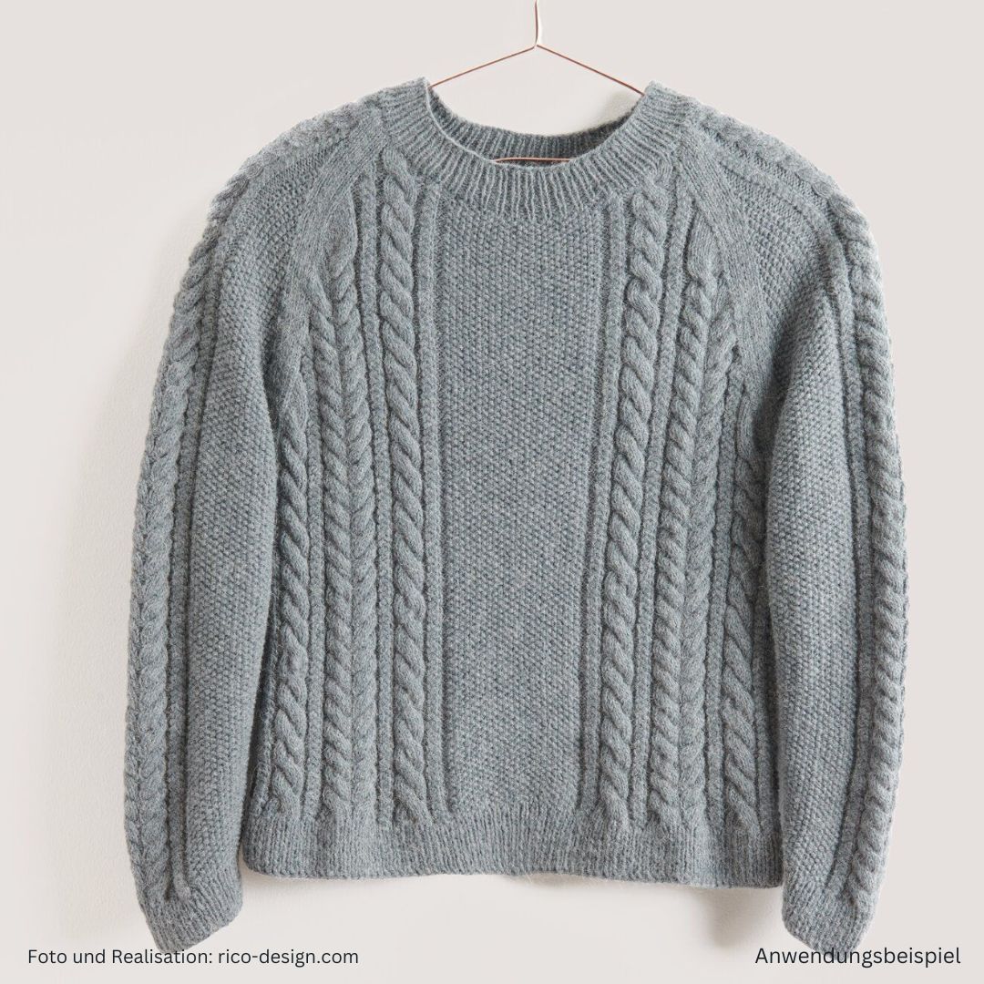 Made by Me Men Nr 3 Strickanleitung Pulli hellgrau mit Zopfmuster