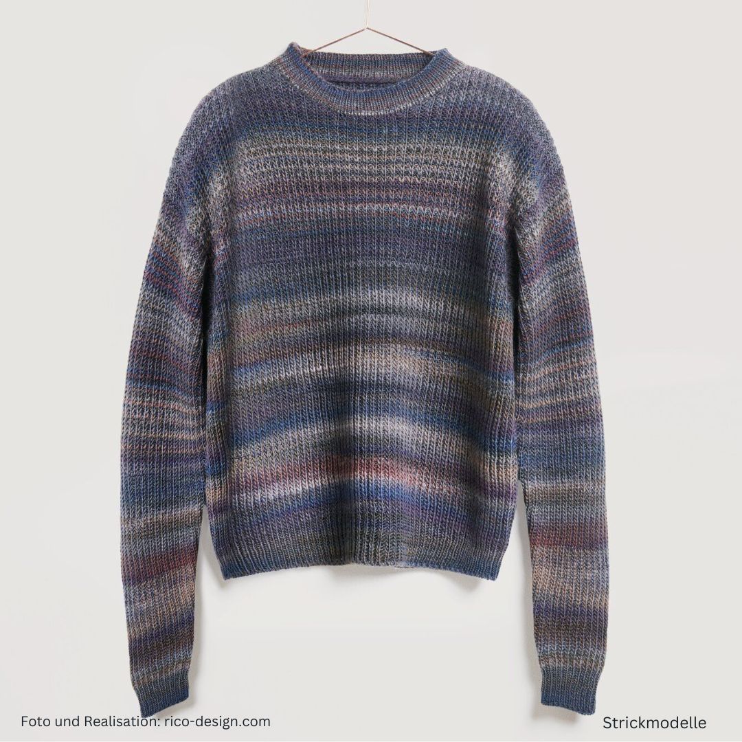 Lovewool Nr. 21 Strickanleitung Pulli mit langen Armen in blau-/braun-Tönen Rundhals für Männer