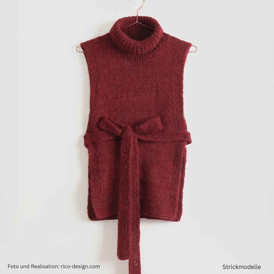 Lovewool Nr. 21 Strickanleitung Pullunder weinrot mit Gürtel