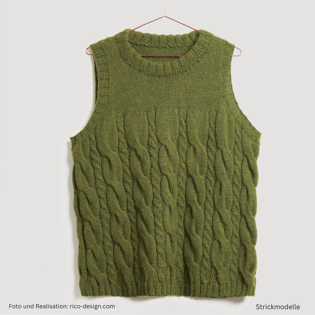 Lovewool Nr. 21 Strickanleitung Pullunder in oliv mit Zopfmuster