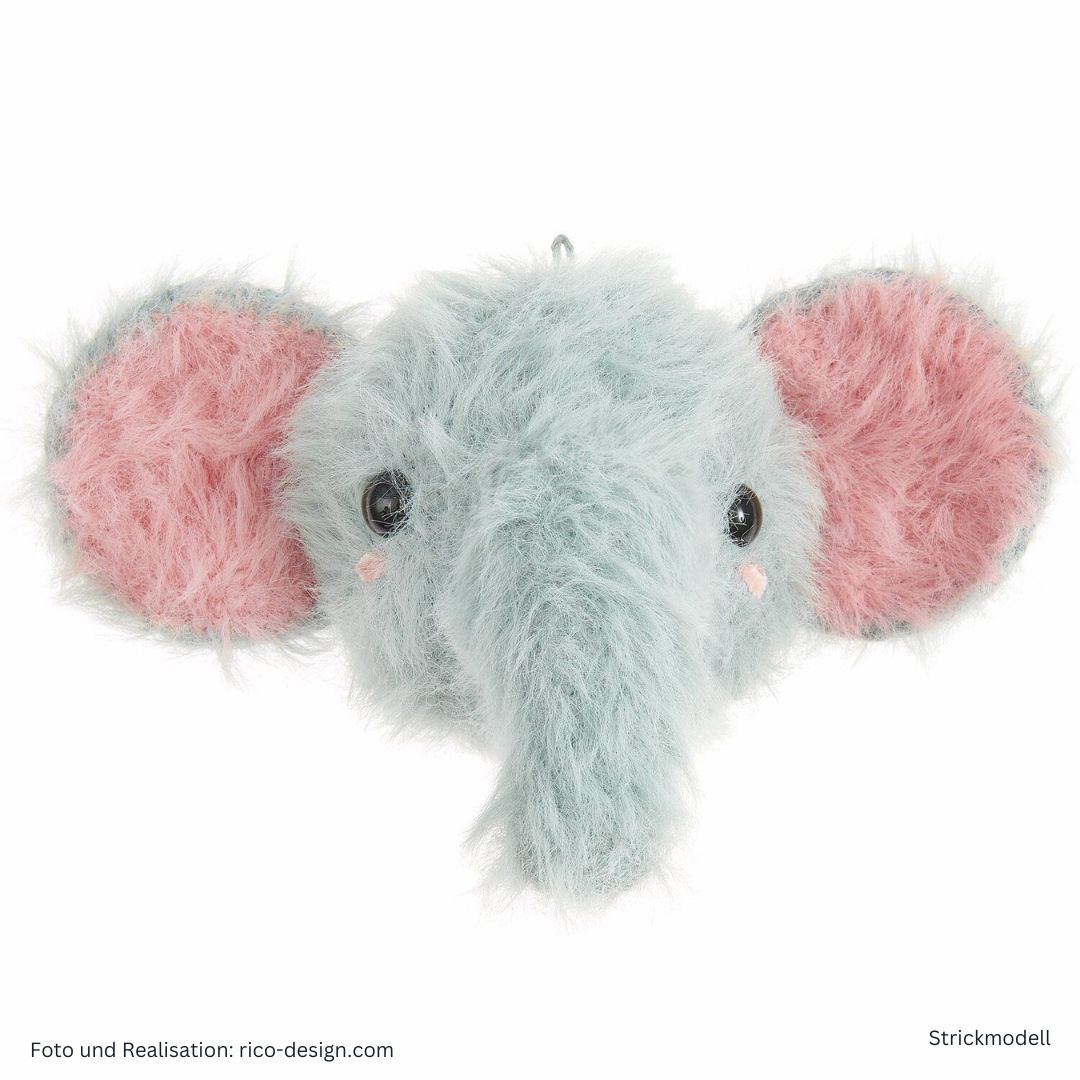 Ricorumi Furry Furry 25g 175m Flauschgarn Beilaufgarn Modell Elefant Kopf gehäkeltes Muster