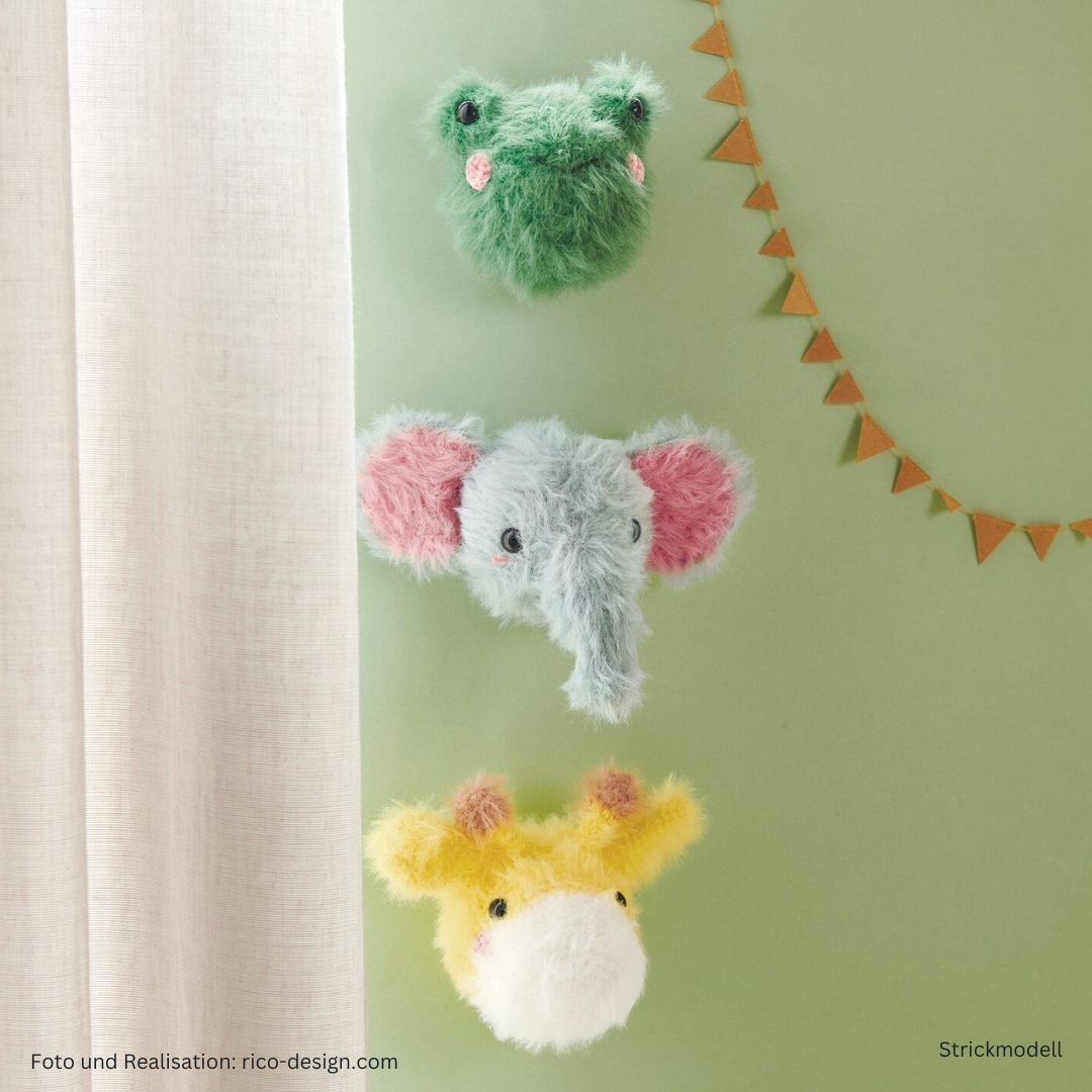 Ricorumi Furry Furry 25g 175m Flauschgarn Beilaufgarn Modelle Frosch Giraffe Elefant als Mobile im Kinderzimmer
