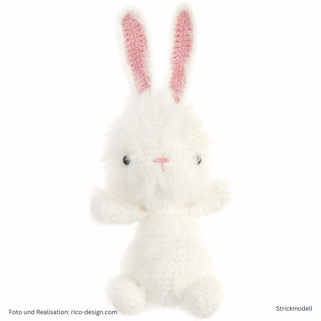 Ricorumi Furry Furry 25g 175m Flauschgarn Beilaufgarn Modell Hase in weiß gehäkeltes Muster