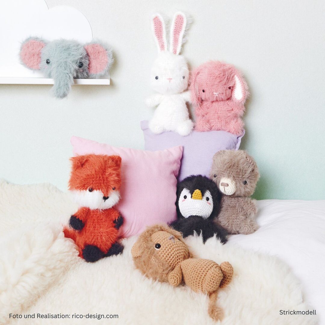 Ricorumi Furry Furry 25g 175m Flauschgarn Beilaufgarn Modelle Pinguin Fuchs Häschen Kaninchen Bär Fuchs Elefant im Kinderzimmer